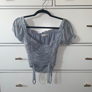 Blue/gray crop top with adjustable ties